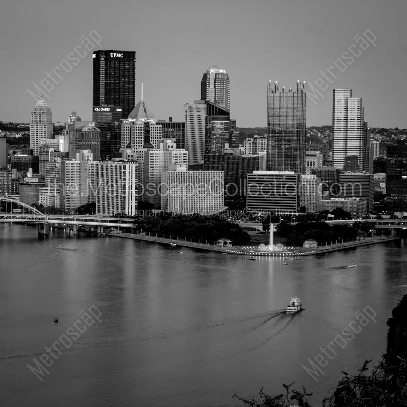 Pittsburgh Skyline At Dusk black and white: Square crop